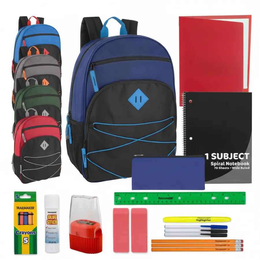 Multi-Pocket Bungee Backpack with School Supply Kit - Kids Everyday Travel Bag — wholesale Bags & Backpacks by the case