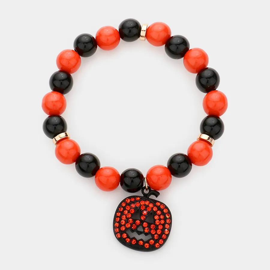Charm Pumpkin Beaded Stretch Bracelet For Kids — wholesale Keychains & Charms by the case