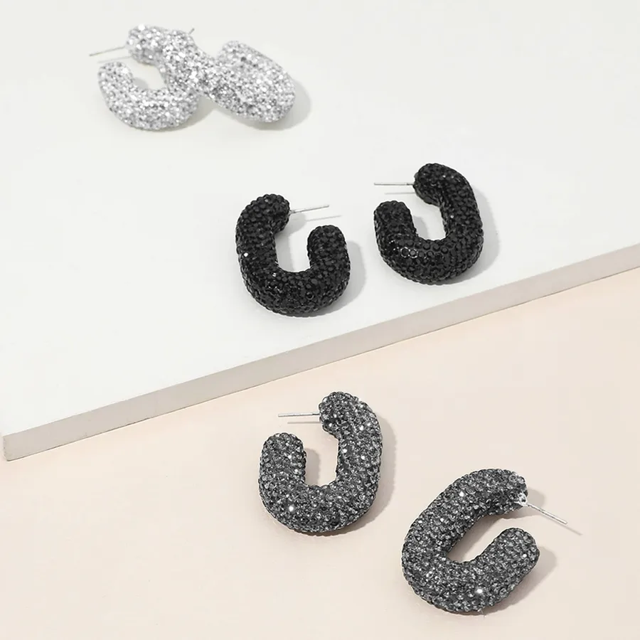 Rhinestone Studded Oval Hoop Earrings - Assorted — wholesale Apparel & Accessories by the case