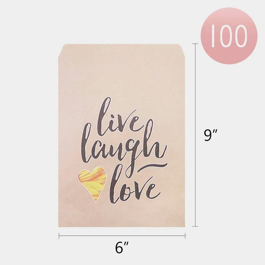 Live Laugh Love Message Heart Printed Treat Paper Bag Set — wholesale Bags & Backpacks by the case