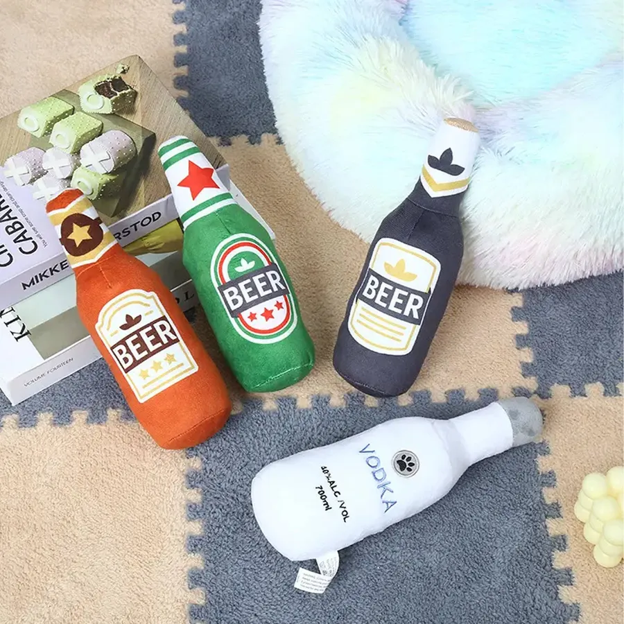 Wine Bottle Plush Dog Toy - Bulk - Assorted — wholesale Plush & Squishies by the case