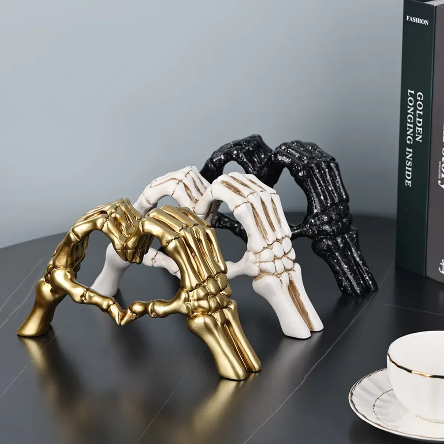 Skull Finger Heart Statue Cute Desk Decor — wholesale Home & Décor by the case