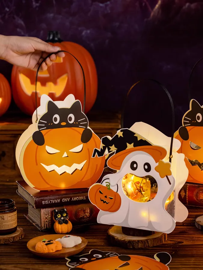 2907BA Halloween Decorations Pumpkin Lamp Decoration Candy Basket Decoration Small Gift Bucket Children's Gift Box Candy — wholesale Seasonal & Holiday by the case