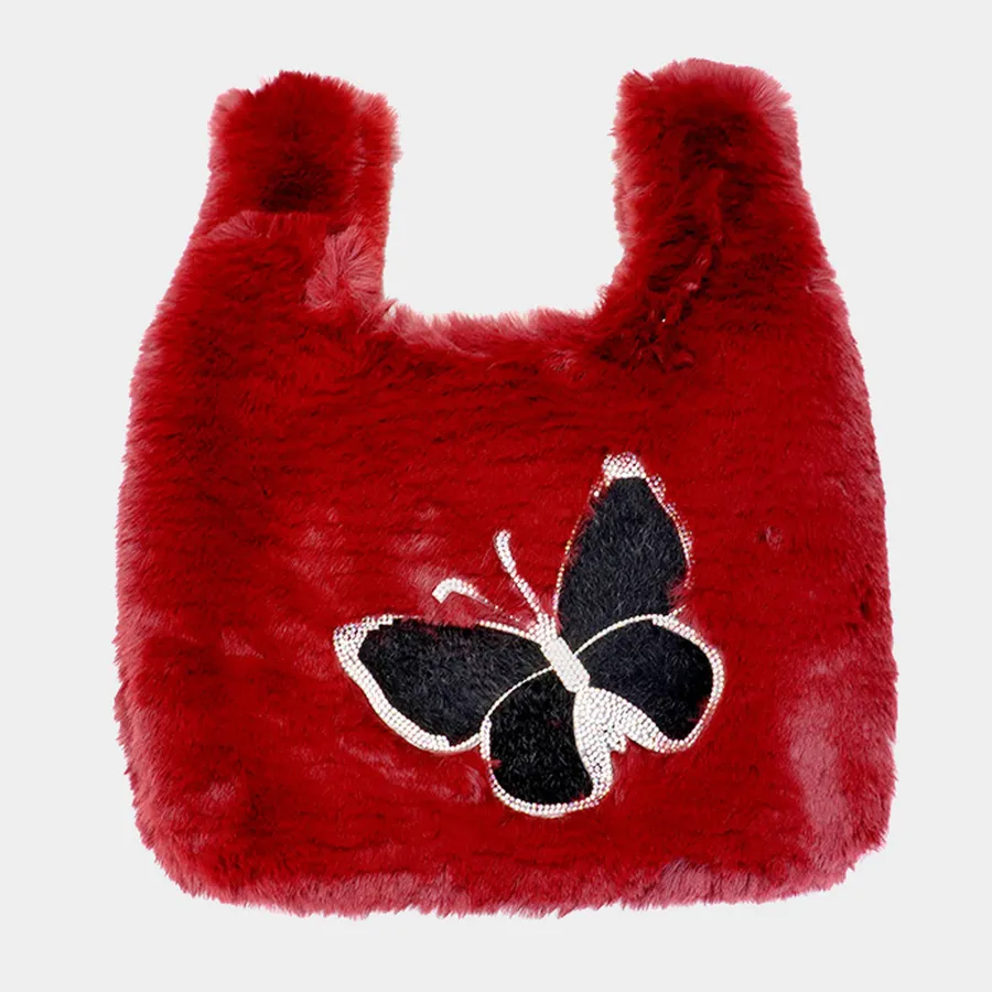 Trendy Fluffy Faux Fur Butterfly Slouchy Tote Bag — wholesale Fidgets & Sensory by the case