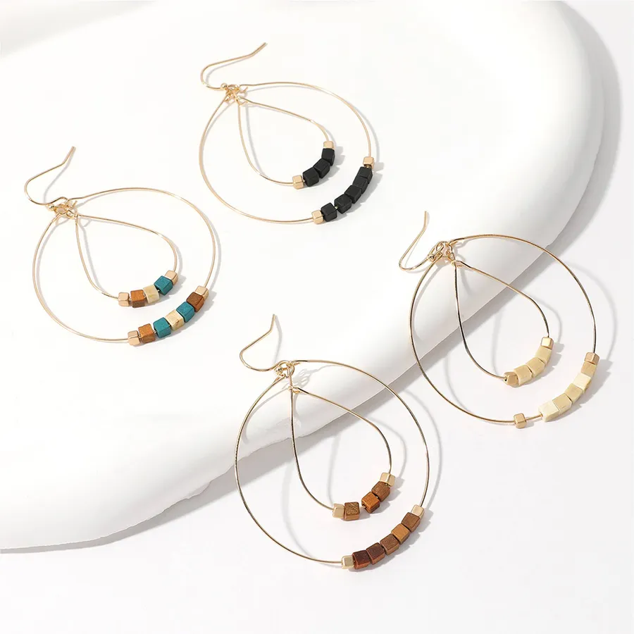 Wooden Cube Beaded Dangle Earrings - Assorted — wholesale Apparel & Accessories by the case