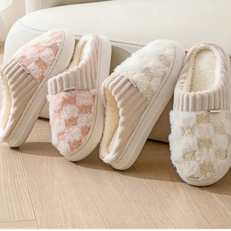 Warm Plaid Cotton Indoor Floor Slippers - Assorted — wholesale More Wholesale Goods by the case