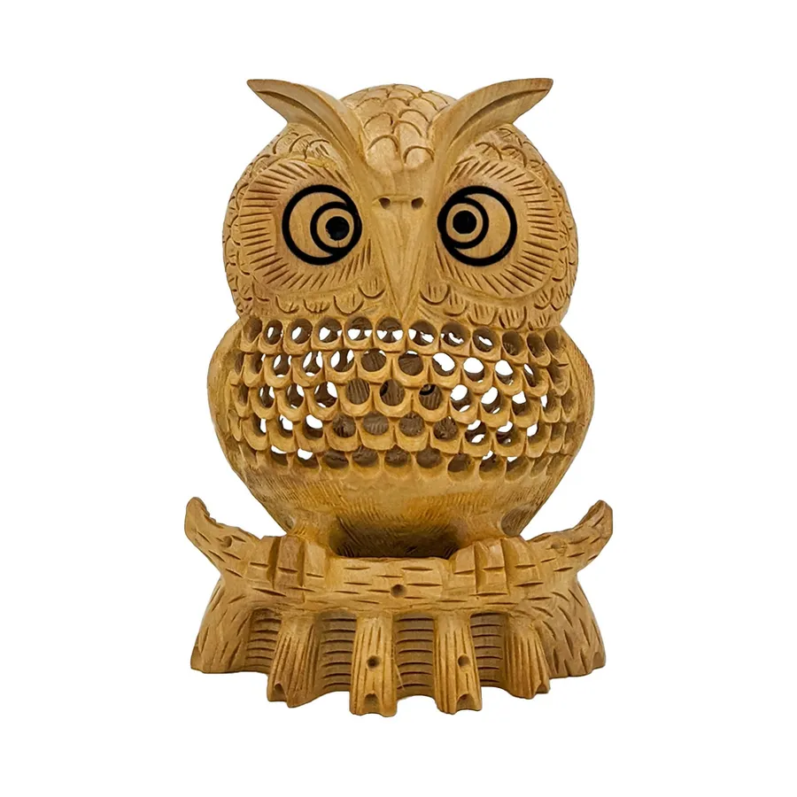 Wooden Hand Carved Owl Sculpture — wholesale Home & Décor by the case