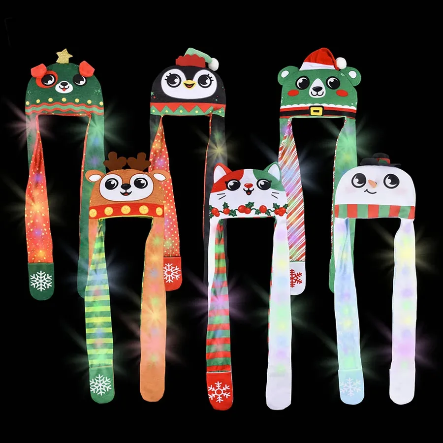 Light Up Christmas Plush Scarf Hat - Assorted — wholesale Plush & Squishies by the case