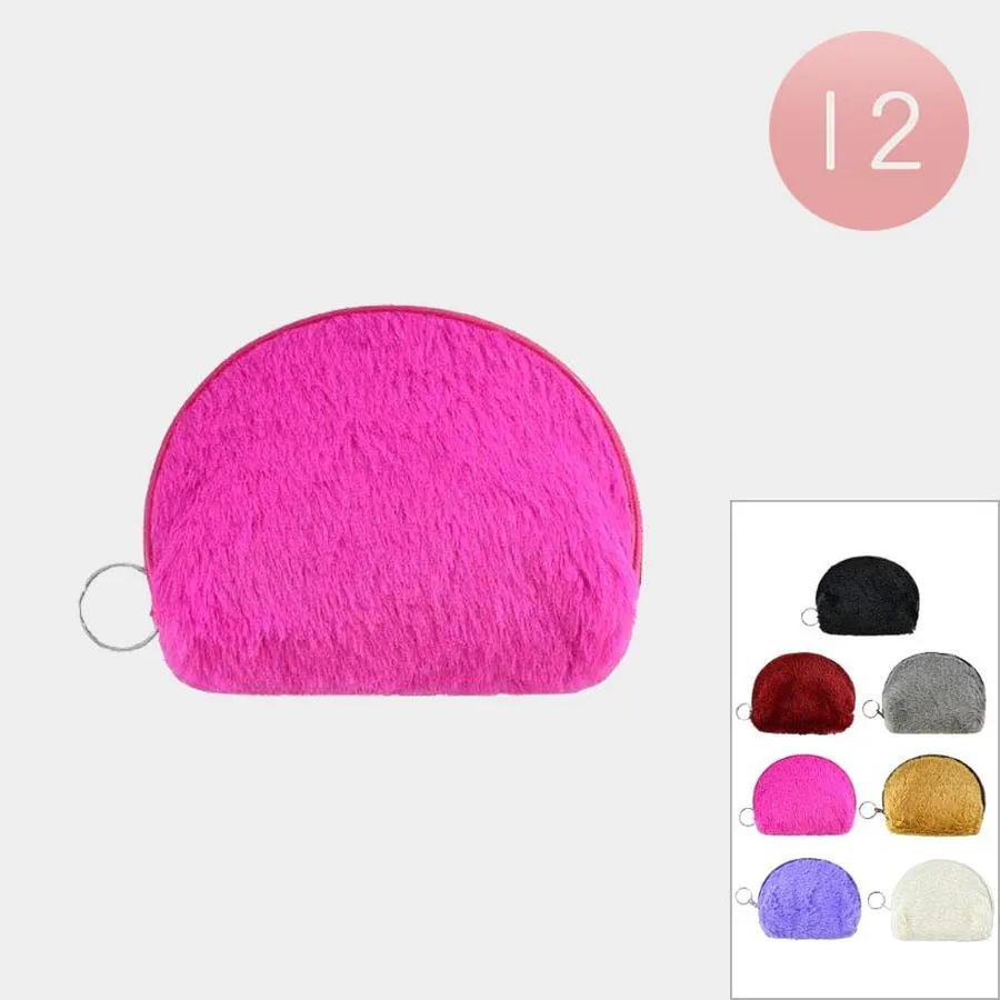 Solid Faux Fur Style Coin Purse Keychains for Women — wholesale Keychains & Charms by the case