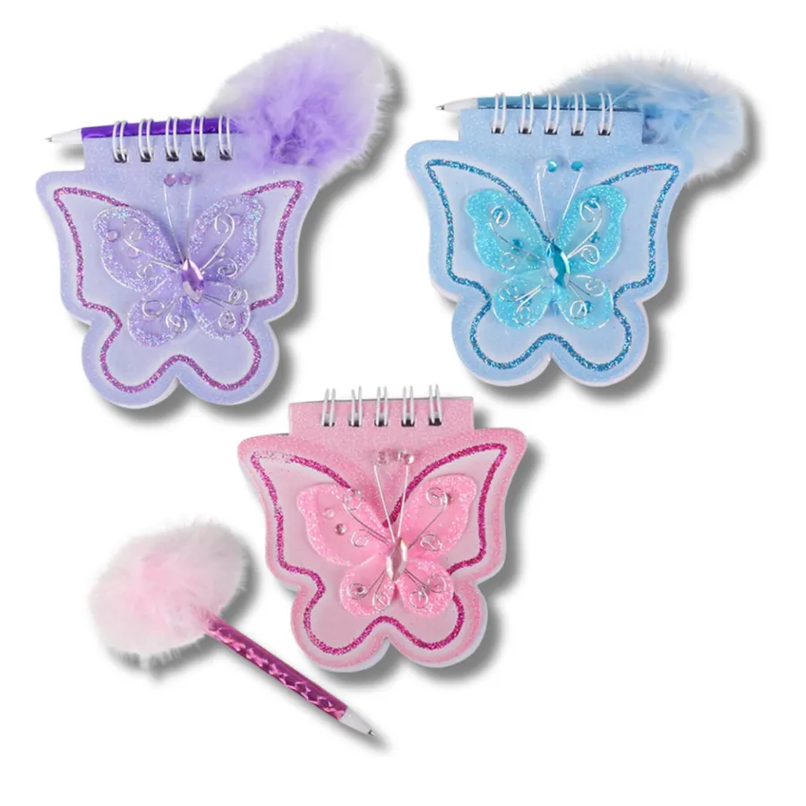 Butterfly Patterned Note Pad With Pen - Assorted — wholesale Stationery & Office by the case