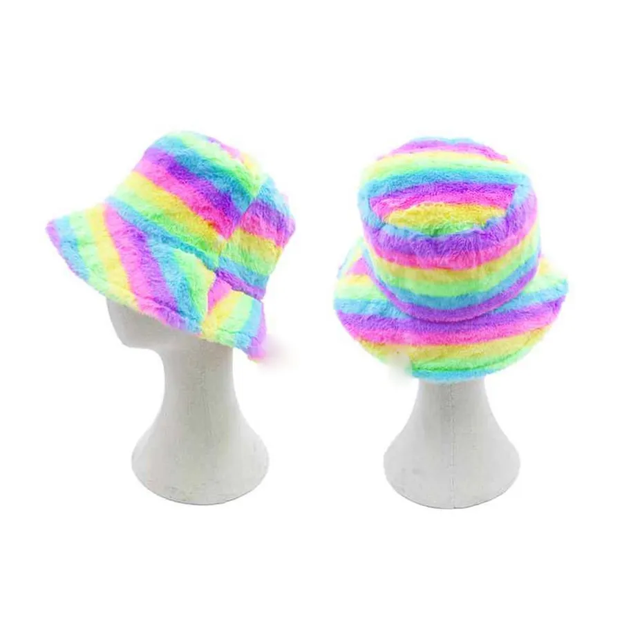 Rainbow Faux Fur Bucket Hat For Women's - Assorted — wholesale Apparel & Accessories by the case