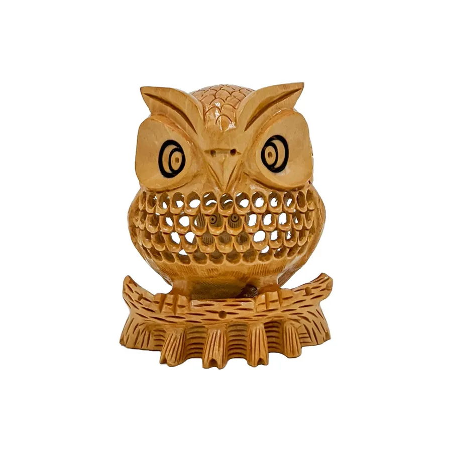 Handmade Jali Owl Carving (4in) — wholesale Home & Décor by the case