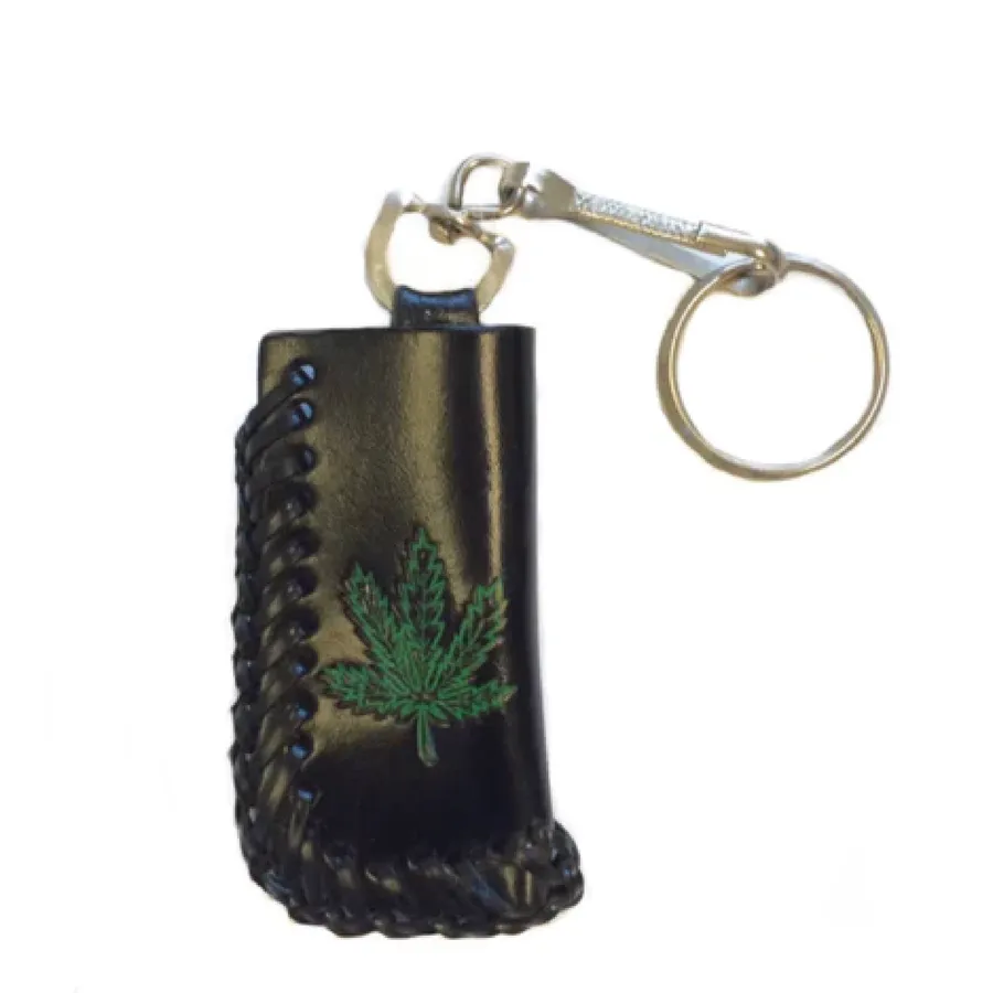 Leather Marijuana Leaf Lighter Holder Keychain — wholesale Keychains & Charms by the case