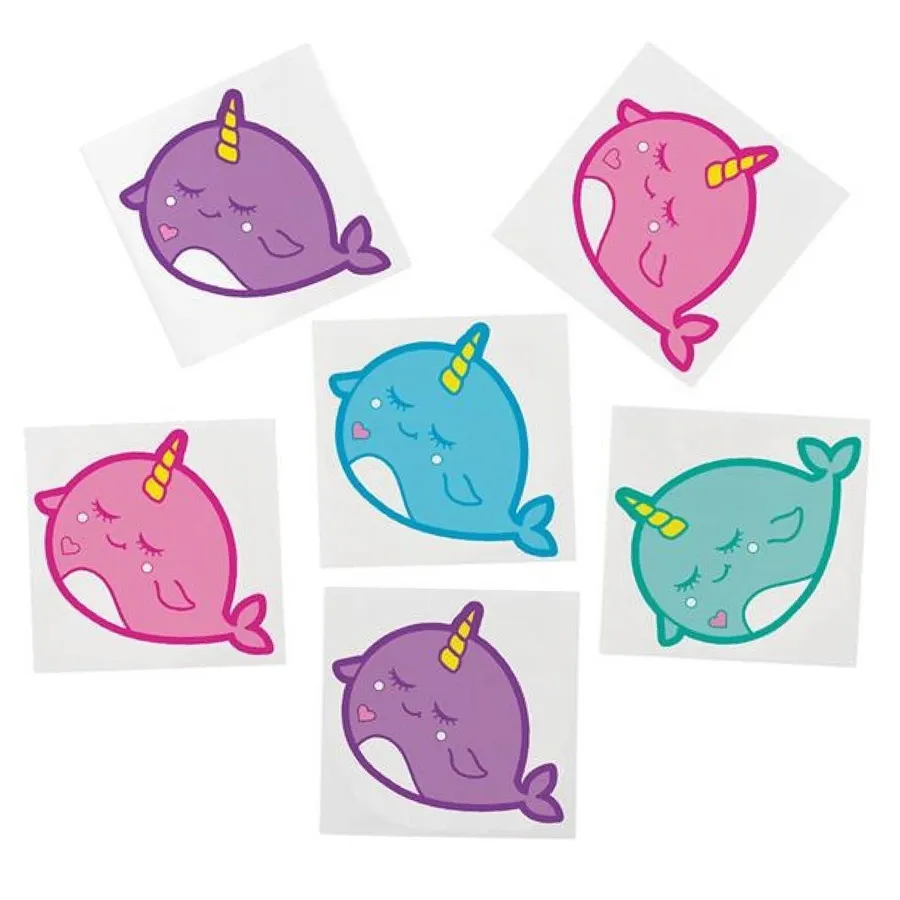 Colorful 2" Narwhal Print Washable Tattoos for Kids-Assorted — wholesale More Wholesale Goods by the case