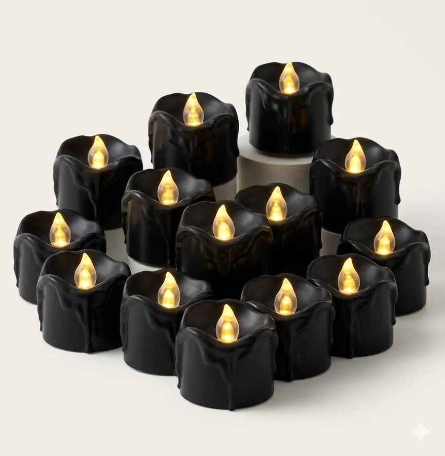 12pc Black Flameless LED Candles – Gothic Decor Set — wholesale Home & Décor by the case