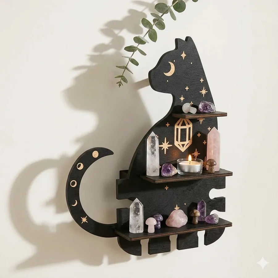 Black Cat Moon Shelf – Gothic Crystal Display Decor — wholesale Home & Décor by the case