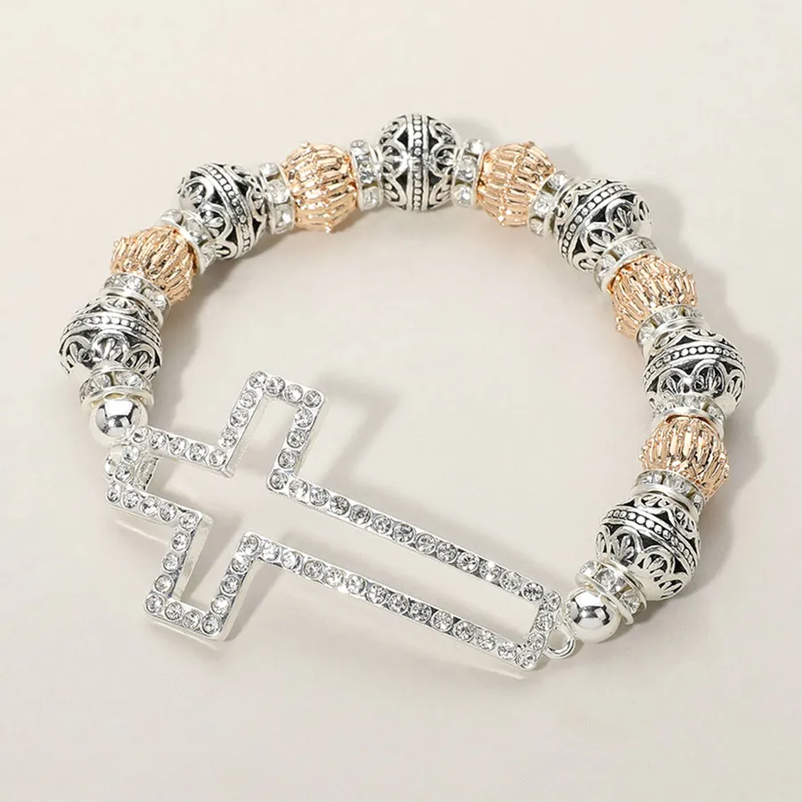 Stone Paved Open Cross Stretch Bracelet - Assorted — wholesale Apparel & Accessories by the case