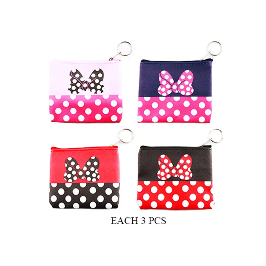 Polka Dot Patterned Bow Coin Purses With Keychains — wholesale Keychains & Charms by the case