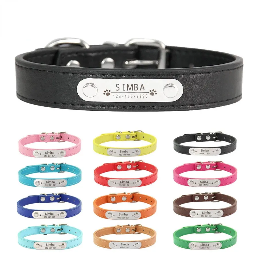 Personalized PU Leather Dog Collar - ID Carved — wholesale Pet by the case
