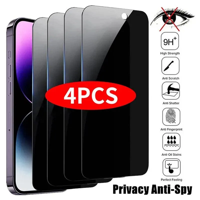 0907GG 4PCS Privacy Screen Protector For iPhone 14 Pro Max 14 Plus Anti-Spy Glass For iPhone 13 15 12 11 Pro Max 13 Mini — wholesale Tech & Gadgets by the case