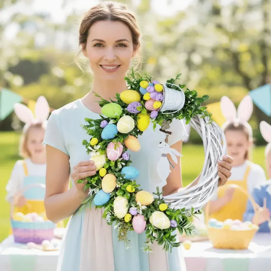 Easter Bunny Rattan Wreath – Spring Wall Hanging Decor — wholesale Seasonal & Holiday by the case