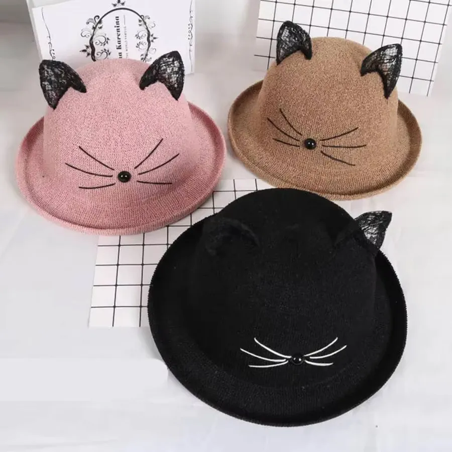 Women's Cartoon Cat Ears Woven Straw Hat - Assorted — wholesale Apparel & Accessories by the case