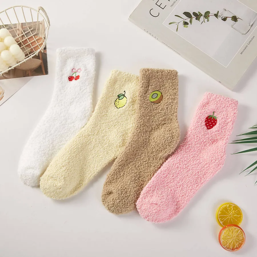 Fruit Embroidery Plush Winter Socks - Assorted — wholesale Plush & Squishies by the case