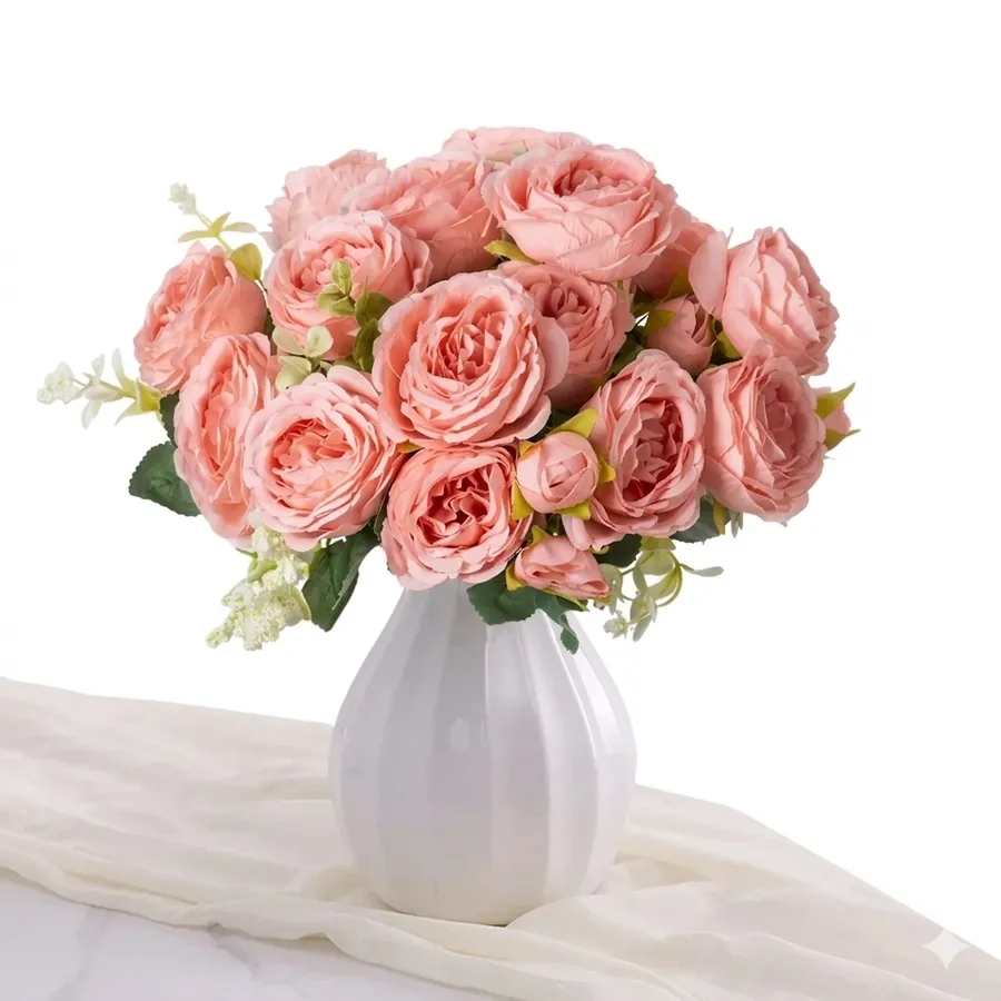 Faux Peony Flower Arrangement in Vase – Luxury Decor — wholesale Home & Décor by the case