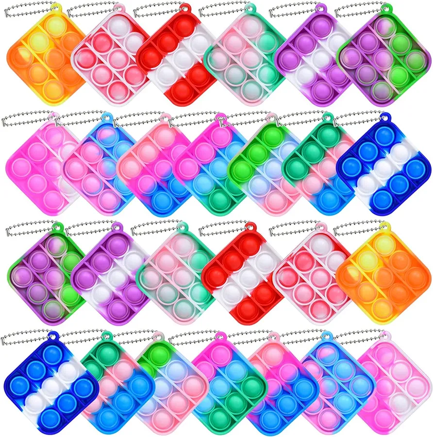 Square Pop It Fidget Keychain Toy- Assorted — wholesale Fidgets & Sensory by the case