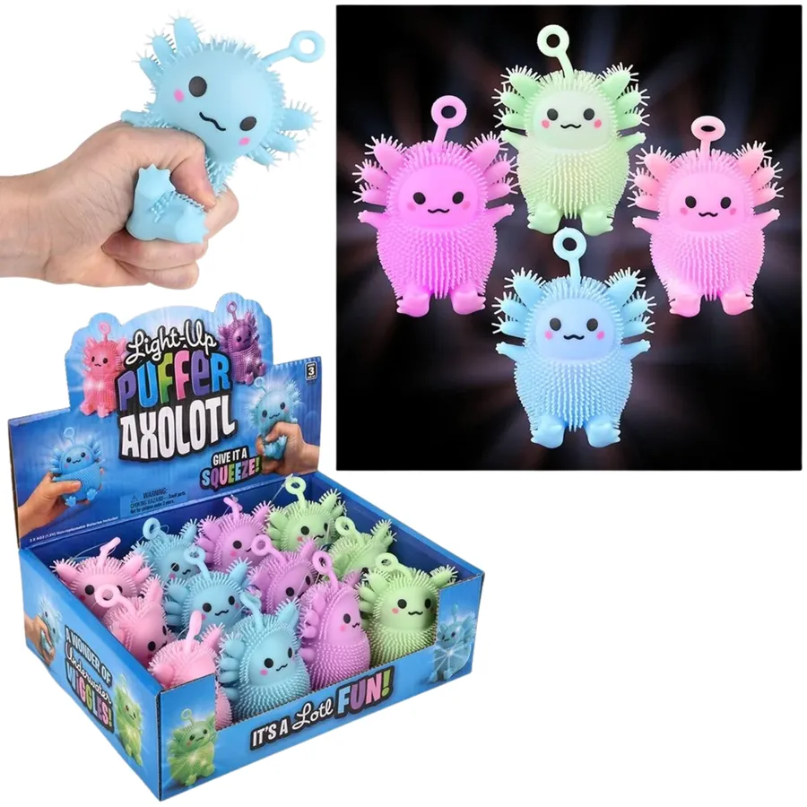 Light-Up Puffer Axolotl Fidget Kids Play Toy- Assorted — wholesale Fidgets & Sensory by the case