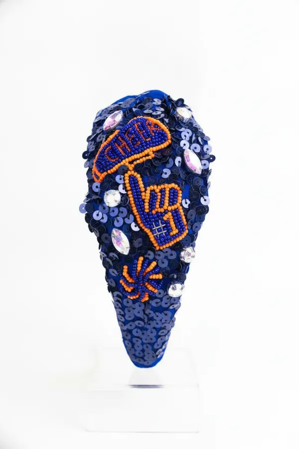 Navy and Orange Beaded Sequin Knotted Headband | Boutique Hair Accessories — wholesale Apparel & Accessories by the case