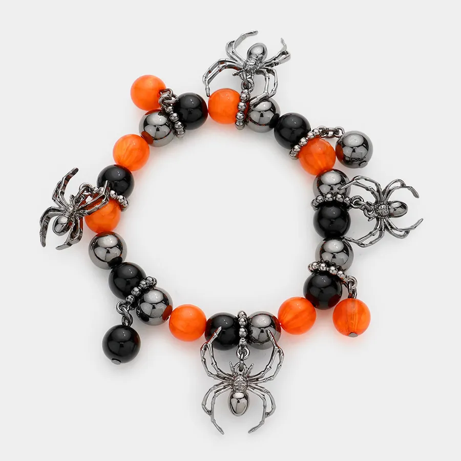 Spider Charm Beaded Stretch Bracelet For Kids — wholesale Keychains & Charms by the case