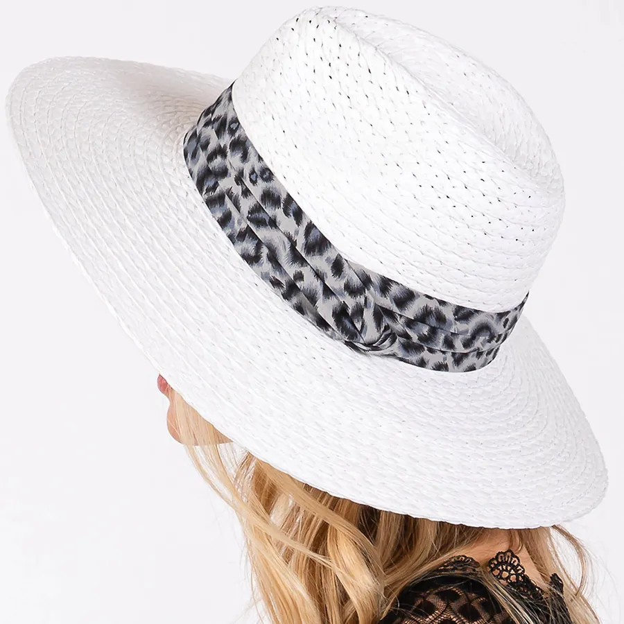 Leopard Patterned Band Straw Hat For Women's - Assorted — wholesale Apparel & Accessories by the case