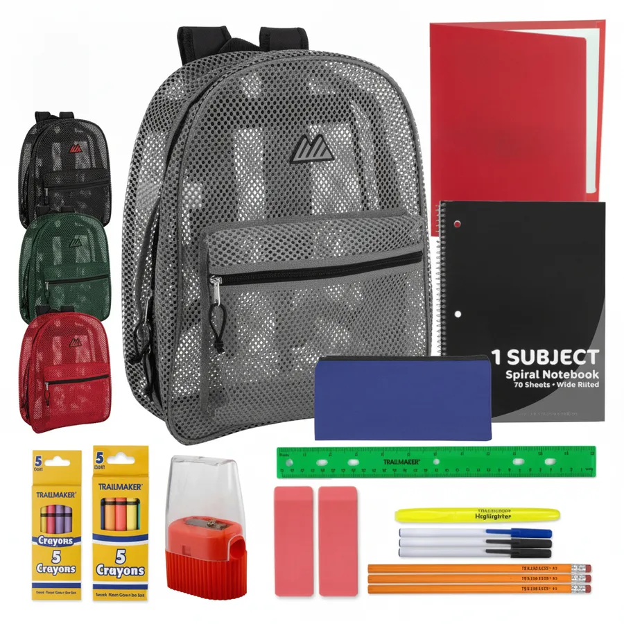 Classic 17-Inch Mesh Backpack and School Supply Kit | Everyday Kids Bags for Travel — wholesale Bags & Backpacks by the case