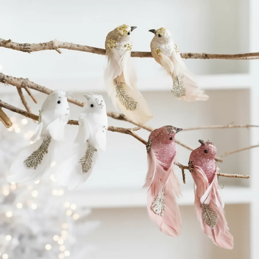 2PCS Glitter Foam Feather Birds for Christmas Tree Decor — wholesale Seasonal & Holiday by the case