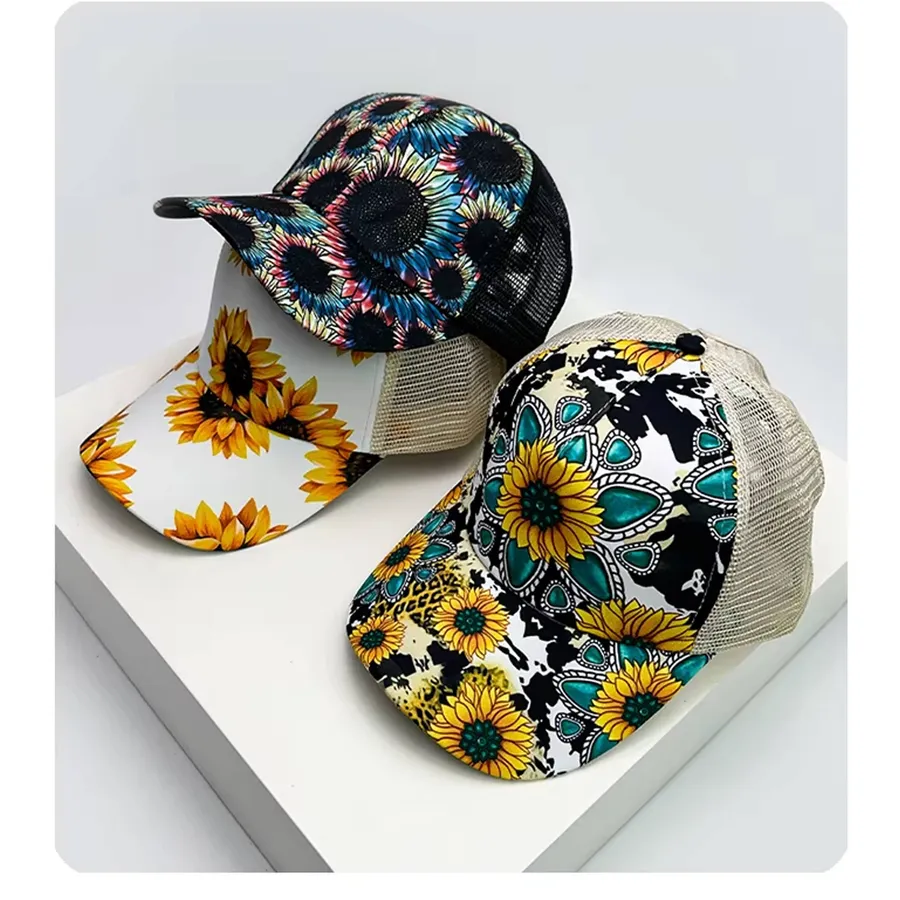 Breathable Printed Sunflower Baseball Caps - Assorted — wholesale Apparel & Accessories by the case