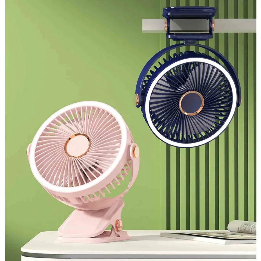 Rechargeable Portable Fan With LED Light Clip For Multi Use — wholesale Tech & Gadgets by the case